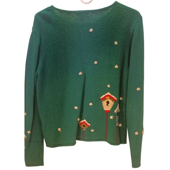 Vintage Northern Isles Christmas Birdhouse Cardigan Sweater Green Size Small - Picture 4 of 7